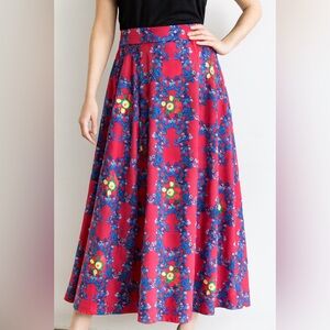 Lula Roe Floral A-Line Skirt in Red and Blue.   Size-X-Large